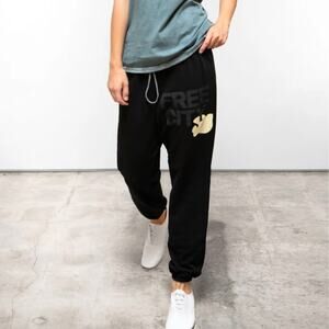 Freecity Black Yellow Logo Jogger Sweatpants M Cotton Gray Green Graphic Jogger